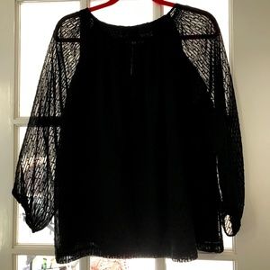 Black Kaari Blue Blouse Size L EUC with Sheer Sleeves